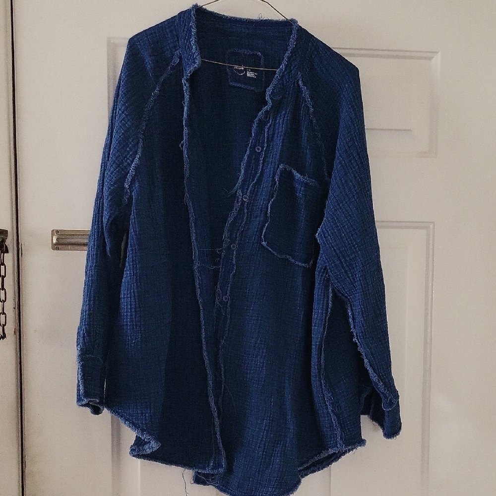 Aerie Blue Button Down Cover Up Shirt